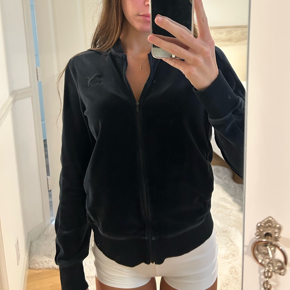 Black Puma T7 Velour Zip-Up Track Jacket!